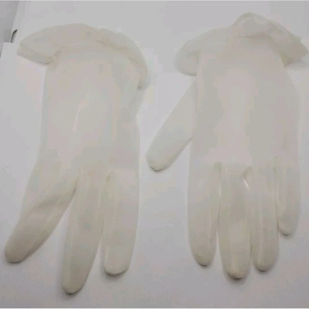1960s Vintage Womens Sheer White Nylon Wrist Gloves Ruffled Edges